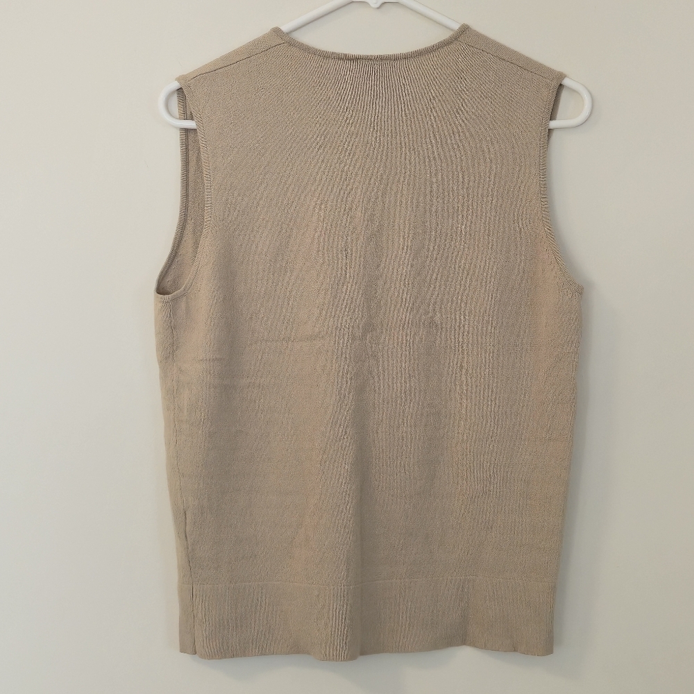 JACOB L Beige V-Neck Sleeveless Tank Minimalist Layering Essential Knit Vest Top - Picture 9 of 11